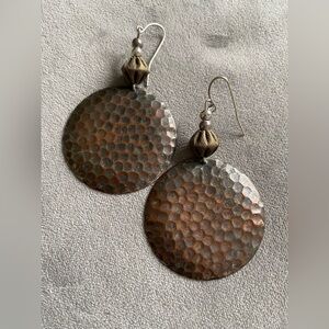 Hammered Copper Like Disc Drop Earrings - Brown/Copper Tone